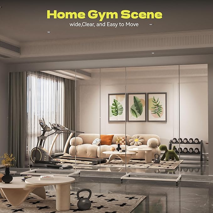 Hasipu Large Full Length Rolling Mirror - 71"×71" Tri-Fold Full Body and Tempered Glass Movable Home Gym Mirror on Wheels with Stand for Gym, Dance Studio, Fitness Room, and Home