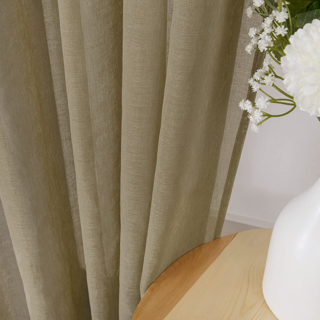 Short Sheer Curtains Linen Textured Living Room Curtain Sheers Light Filtering Rod Pocket Voile Curtains for Bedroom