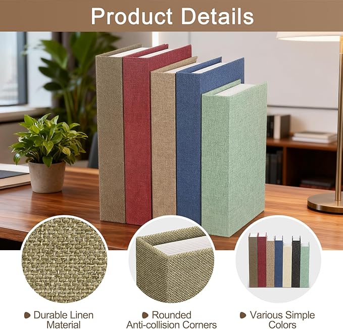 uxcell Decorative Books, 8.7 x 5.9 Linen Fake Books for Decoration Faux Decor Book for Modern Aesthetic Home Office Coffee Table Shelf Desktop Display, Light Brown