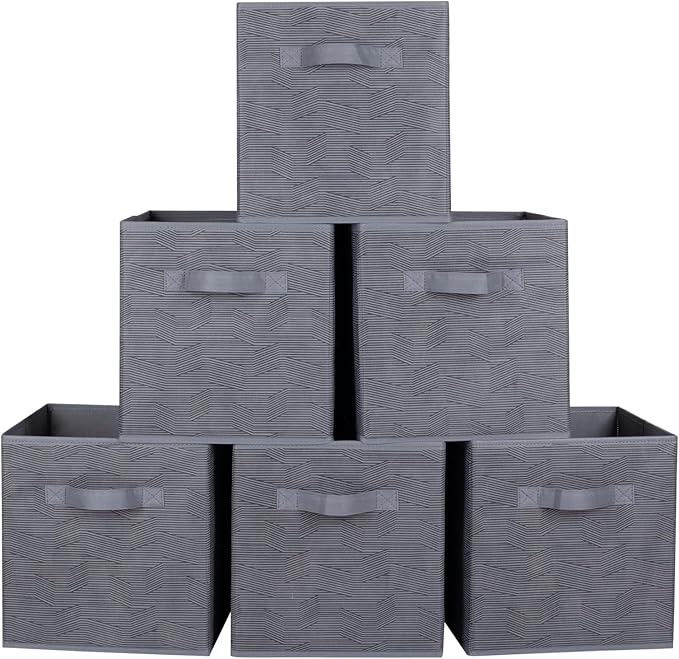 ShellKingdom Foldable Fabric Storage Cubes and Cloth Organizer Drawer for Closet and Toys, 6 Pack (Dark Gray with Black Stripe)
