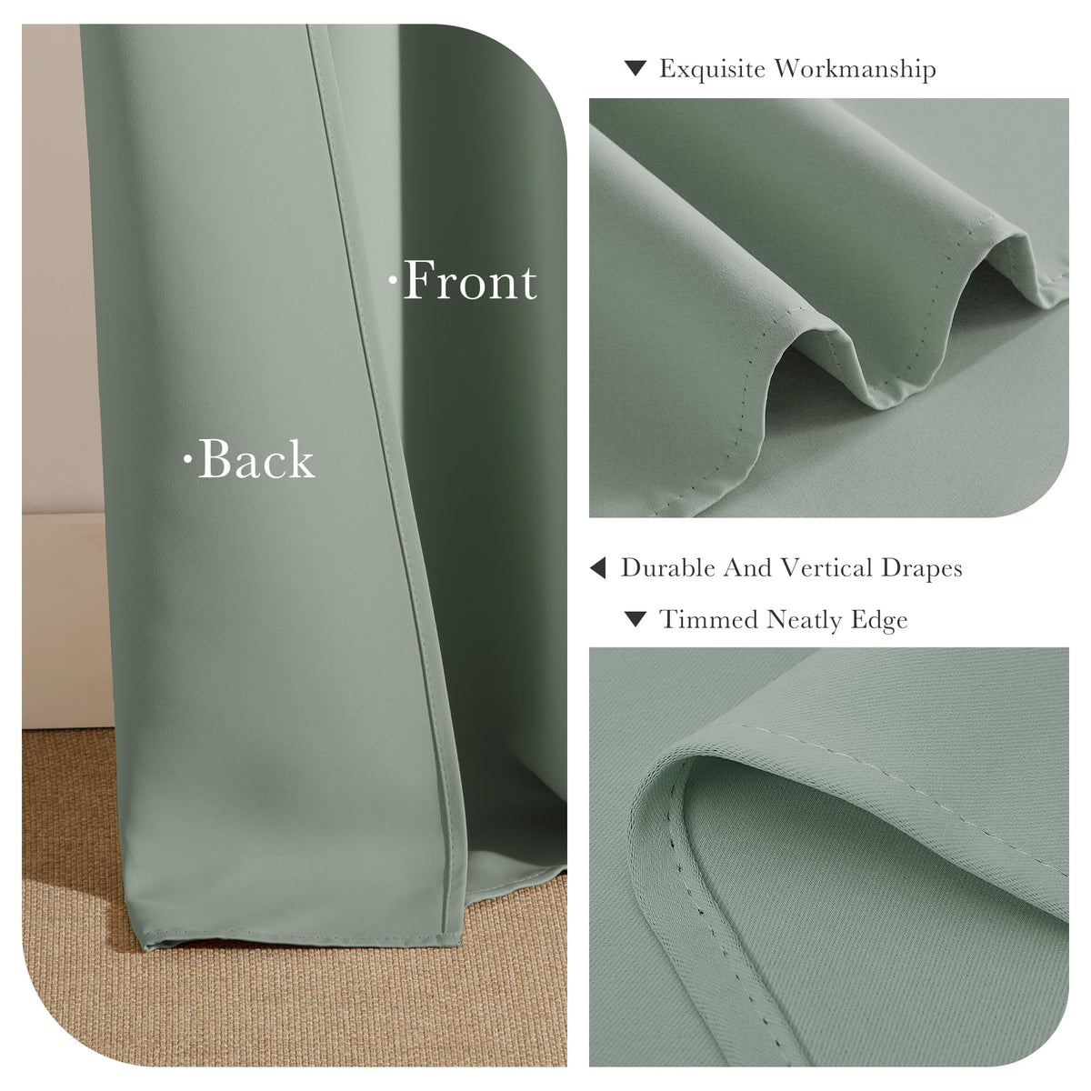 Sage Green Blackout Curtains for Bedroom 84 Inch Length (2 Count)