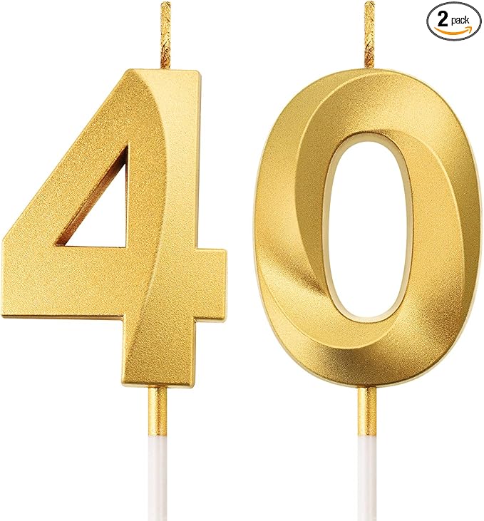 BBTO 40th Birthday Candles Number Candles Cake Topper Decoration for Birthday Wedding Anniversary Celebration Supplies(Gold)