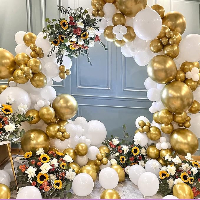 FOTIOMRG 110pcs Metallic Gold Balloon Garland Arch Kit, 18 12 10 5 inch Chrome Gold Latex Balloons Different Sizes Pack for Birthday Graduation Baby Shower Wedding Party Decorations