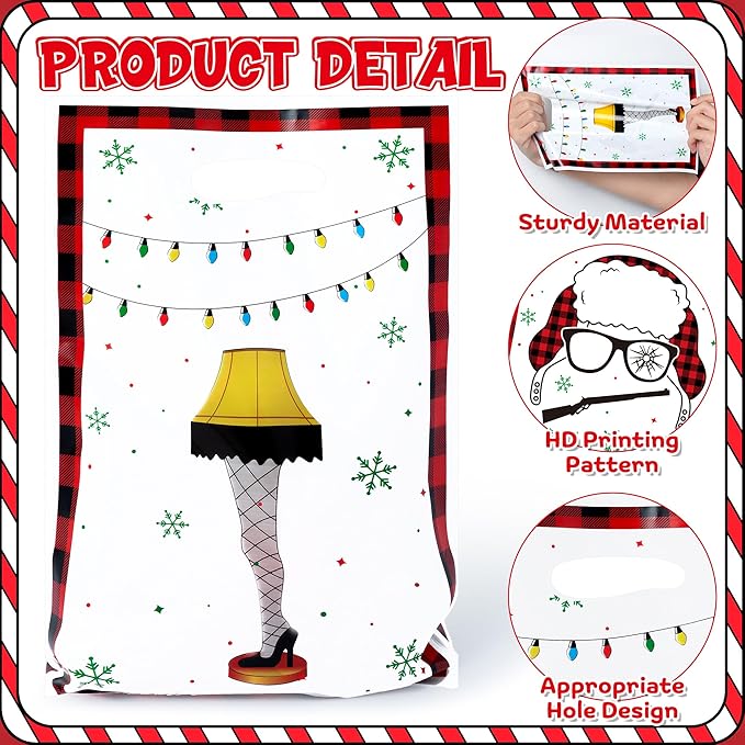 JuPelozak Christmas Party Favor Bags - 50pcs Funny Xmas Movie Goodie Bag, Winter Story Themed Candy Cookies Gift Decor for Adult Girls Boys, Xmas Eve Holiday Celebration Decorations Favors Supplies