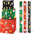 WERNNSAI Christmas Kids Wrapping Paper - 3 Rolls 17" x 120" Kids Christmas Foil Wrapping Paper Rolls Girls Boys Christmas Santa Wrapping Papers Christmas Birthday Gift Wrap Paper with Cutting Line