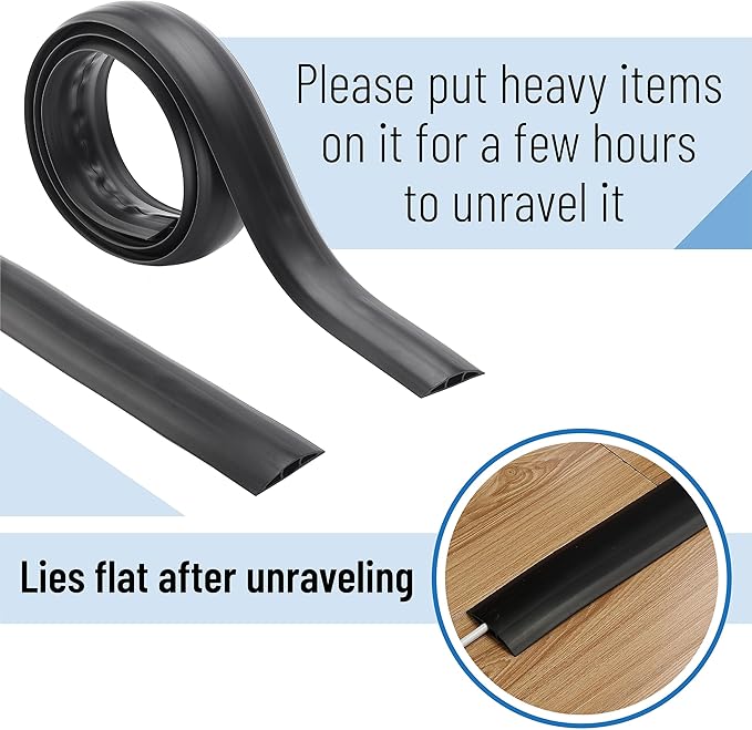Bates- Floor Cord Cover, 30ft, Cable Cavity 0.6" (W) x 0.31" (H), Heavy Duty Wire Protector, PVC Extension Cords Hider, Protect Cords, Prevent Cable Trips, Cord Hider for Office, Home, Outdoor