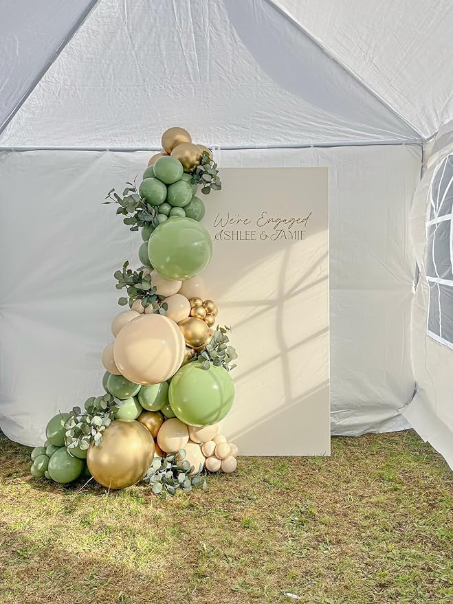 Sage Green Balloons Arch Kit, 124pcs Green and Gold Balloons Sage Green White and Gold Balloons for Birthday Baby Shower Wedding Party Decorations