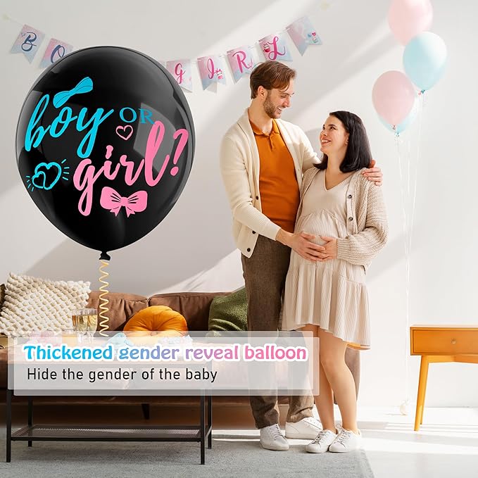 Gender Reveal Balloon Pop - 36 Inch Baby Gender Reveal Balloons With Confetti,2 Pcs Boy or Girl Balloon Gender Reveal Black Large,Big Balloon Gender Reveal Ideas