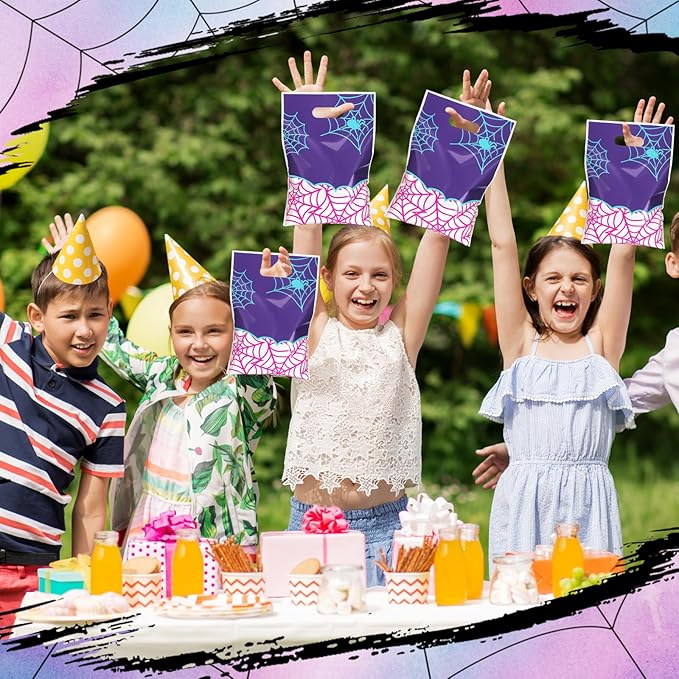 Eccliy 30 Pcs Spider Party Favors Bags Purple Spider Web Cartoon Candy Gift Bags for Theme Party Decorations Goodie Supplies