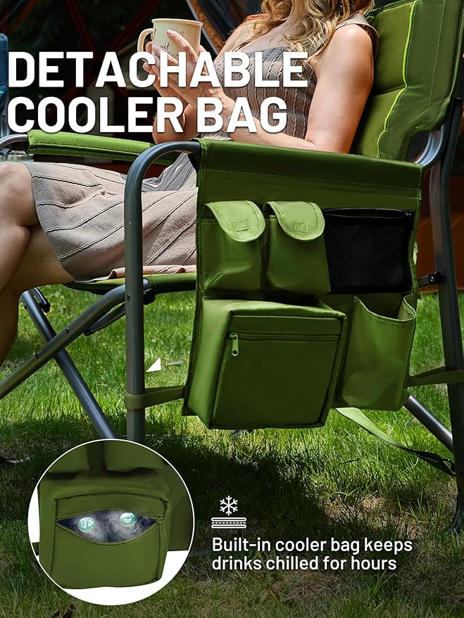 Timber Ridge XXL Upgraded Oversized Directors Chairs with Foldable Side Table, Detachable Side Pocket, Heavy Duty Folding Camping Chair up to 600 Lbs Weight Capacity (Green) Ideal Gift