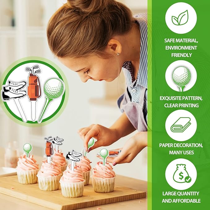 Golf Theme Cupcake Toppers Golf Shoe Cupcake Picks Golf Bag Toothpicks Golf Ball Birthday Cake Decorations for Baby Shower Party Favors Supplies (48 Pcs)