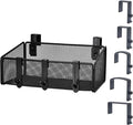 JDYOOMI Bedside Caddy Shelf Hanging Storage Basket for Bunk Bed, Office Cubical Walls, Baby Rails, College Dorm Organizer - 5 Pairs Sized Hooks for Phone, Glass, Magazine, Decor (Black)