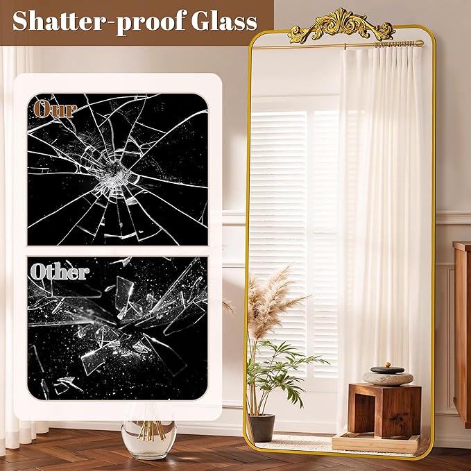 Vintage Full Length Mirror, 81"x41" Floor Mirror with Carved, Full Body Mirrors for Home Decor, Standing/Hanging Large Wall Mirrors for Bedroom/Living Room/Entryway, Gold, Retro Style