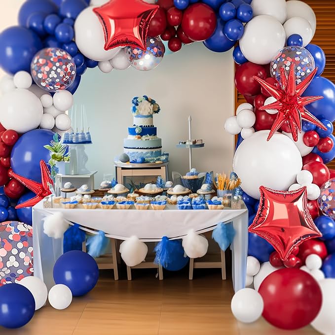 Blue White Red Balloons Arch Garland Kit-127Pcs Red Explosion Star Foil Balloon Star Shape Foil Balloon for Birthday,Graduation,Picnic,Baby Shower,Christmas Party Decoration.