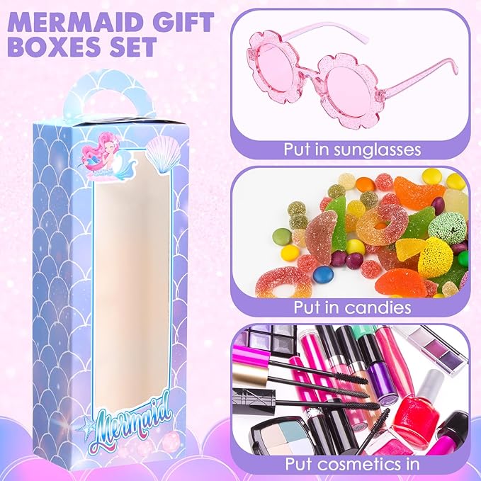 Fuyoooo 24 Pcs Mermaid Party Favor Doll Gift Boxes Include 12 Mermaid Goodie Boxes 12 Sunglasses Gift for Birthday Party Supplies
