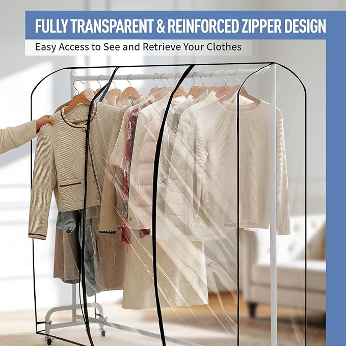 Clear Garment Rack Cover 75" L x 20" W x 60" H, Clothes Rack Cover with Reinforced Double Zippers, Waterproof PEVA Dustproof Protection – Cover Only, Rack Not Included