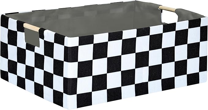 Checkered Storage Basket Room Decor Gifts Basket Foldable Nursey Box Kids Hamper Storage Cube for Women Closet Organizer Boys Car Toys Bins with Handles