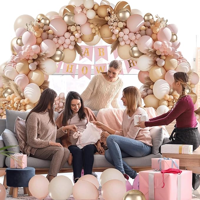 Dusty Pink White Nude Balloon Arch Kit, Pink and Gold Balloons With Light Pink White Nude Champagne Gold Balloons for Valentines Day Boho Engagement Wedding Bridal Shower Birthday Decorations