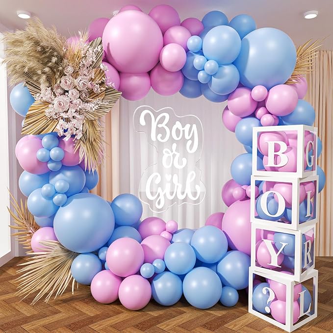 134Pcs Pink and Blue Balloon Garland Arch Kit - Perfect for Gender Reveal, Baby Shower, Birthday Party & Anniversary Decorations - Latex Balloons for Boy or Girl Celebrations (No Box)