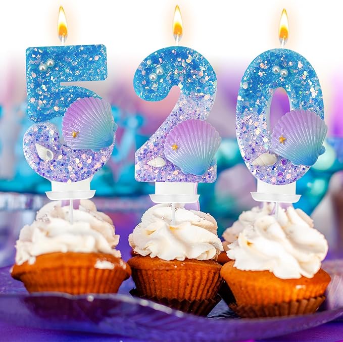 Blue and Purple Birthday Candles, 5th Birthday Cake Decoration, Cupcake Candles，Suitable for Mermaid Theme Party Cake Decoration (5)