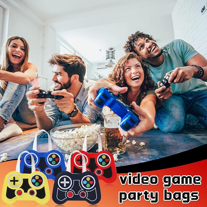 Silkfly 12 Pcs Video Game Party Favor Bags Non Woven Reusable Gaming Goodie Treat Gift Bags with Handles Gaming Party Supplies Class of 2026 Graduation Favors (Multicolor)