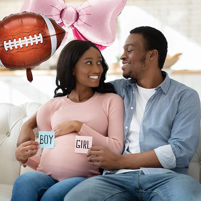 Sumind 12 Pcs Football Gender Reveal Decorations, 31 Inch Pink Bow Balloons 26 Inch Football Foil Balloons Party Favors Supplies Accessories or Gender Reveal Party, Baby Shower, Birthday