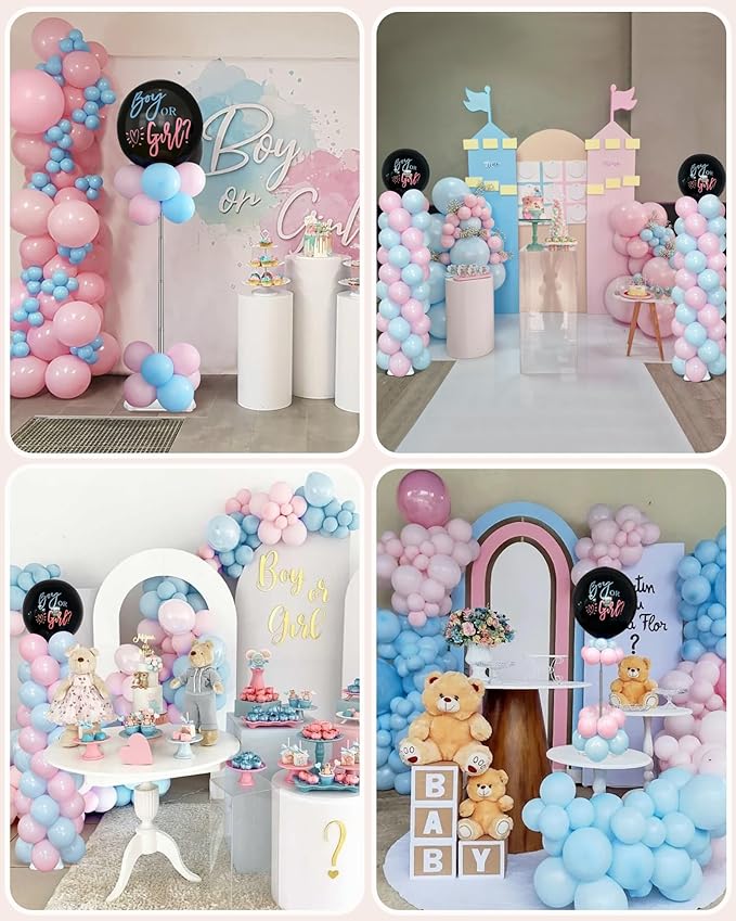 YALLOVE Balloon Column Stand, Set of 2 Balloon Stands for Gender Reveal Party Decoration (Include Balloons)