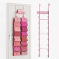 SWTYMIKI Over The Door Purse Organizer - Wall Mounted Handbag Organizer with 16 Hooks and Metal Basket, Hanging Purse Storage Rack Holds up to 16 Bags, Bag Rack Can Use As 1/2 Part, for Door, Closet