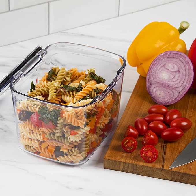 Progressive Prokeeper + Deli Storage Set: Air-Tight Silicone Sealed Containers w Grooved Bottom, Dry Erase Lid, BPA-Free, Stackable, Keeps Meats & Cheeses Fresh Longer, PKS-706C Tall Deli 1.65L