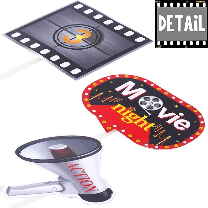 36pcs Movie Cupcake Toppers Movie Night Films Video Recorders Popcorns Cupcake Picks for Movies Theme Birthday Party Decorations Baby Shower Supplies