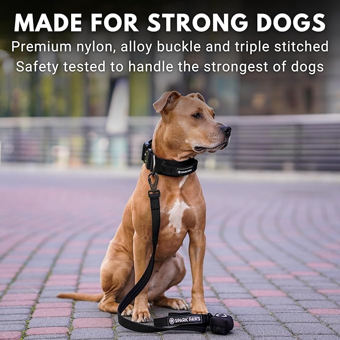 Spark Paws Tactical Dog Collar - Heavy Duty, Premium Quality, Thick and Durable for Large and Medium Dogs - Black - S - 1.5"