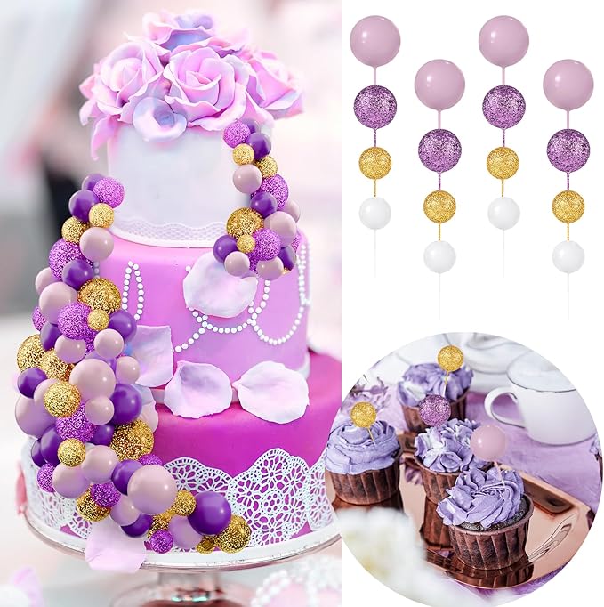 60Pcs Glitter Cake Balls Decorations Foam Cake Topper Balls Mini Balloon Cupcake Toppers for Cake Decorating Birthday Baby Shower Party (Glitter Purple Series)