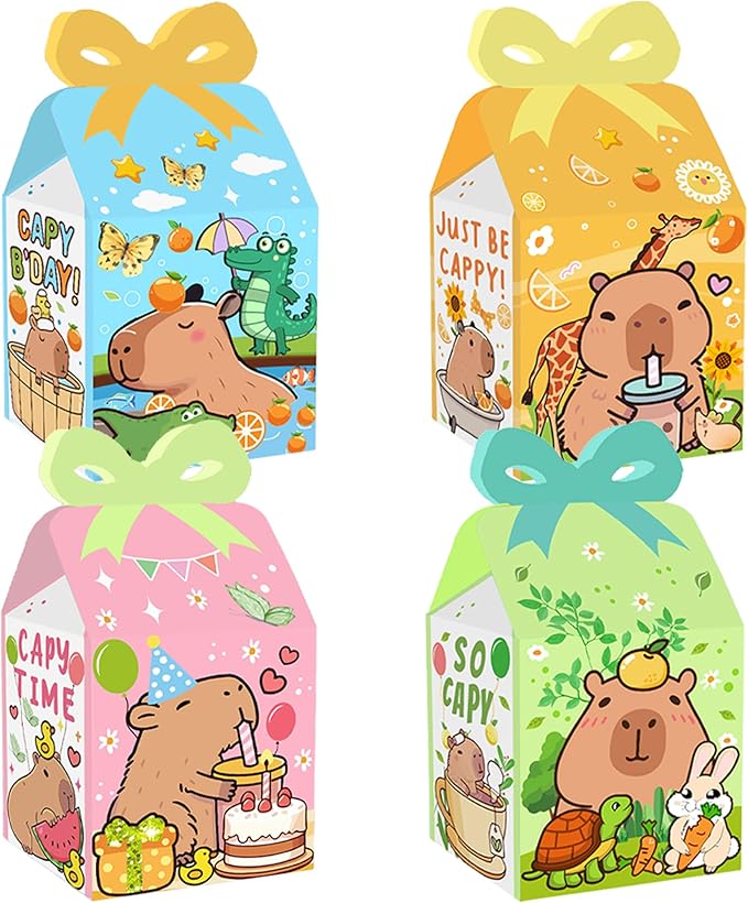 12 PCS Capy Party Favor Boxes Capy Goodie Gift Treat Boxes Capy Birthday Party Bow Boxes for Capy Party Supplies
