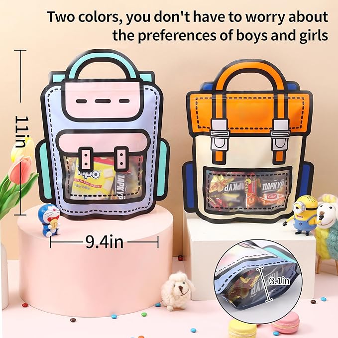 Lati 24PCS Birthday Party Favors Goodie Bags - Cartoon Style Durable Plastics Gift with Handles for Candy Treats,Events (Classroom Bags, Large)