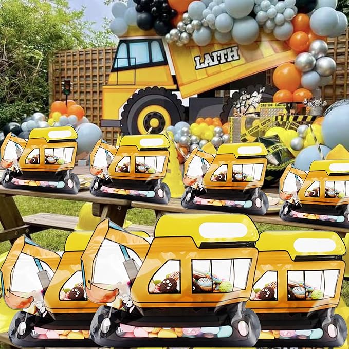 30 Pack Goodie Gift Bags Cartoon Excavator Car Candy Treat Bag Small Plastic Ziplock Seal Bags with Handle Resealable Packaging For Food Storage Birthday Baby Shower Party Favor(Excavator)