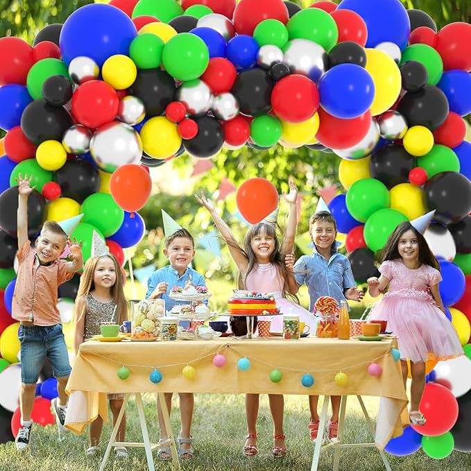 Red Yellow Blue Green Black Balloon Garland Arch Kit - Blue Black Silver Balloons Hero Balloon Video Game Balloons for Baby Shower Birthday Graduation Anniversary Party Decorations