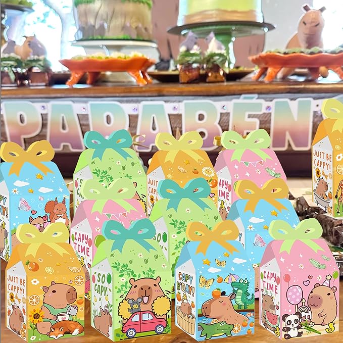12 PCS Capy Party Favor Boxes Capy Goodie Gift Treat Boxes Capy Birthday Party Bow Boxes for Capy Party Supplies