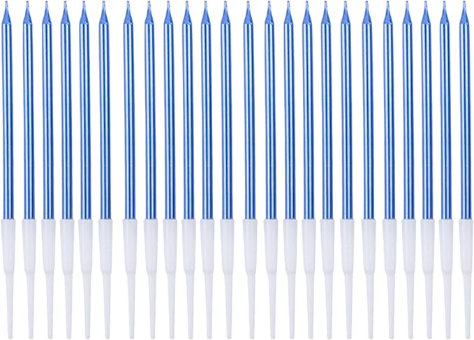 by Tugba Aydan - Blue Birthday Candles - 24 Count Long Thin Blue Birthday Candles, Metallic Cake Candle for Birthday, Party Candles