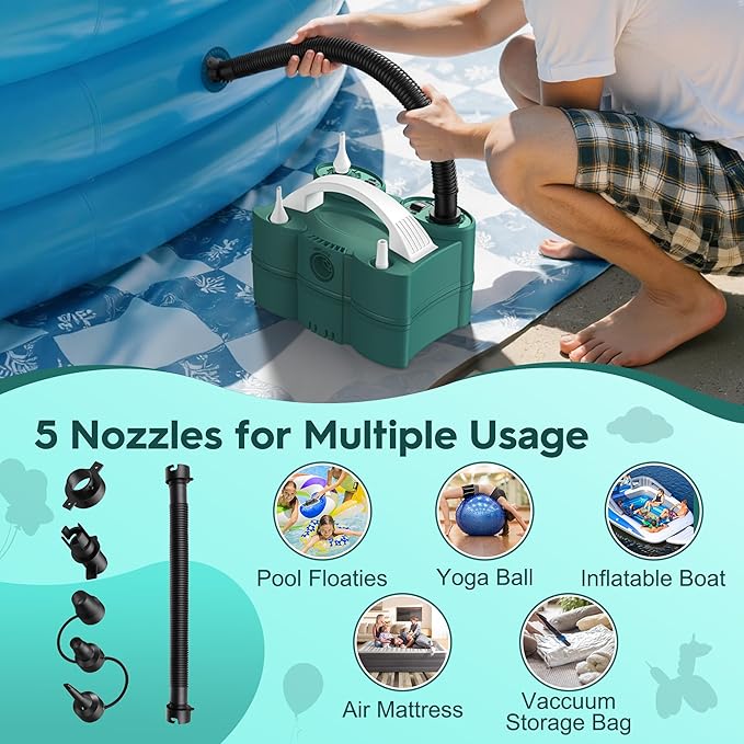 Balloon Pump, LooLaa 3-in-1 Air Pump for Inflatables and Balloons, Electric Balloon Pump for Latex 260q Foil Balloons, Quick-Fill 110V AC Inflator Deflator for Pool Floats Air Mattress Inflatables
