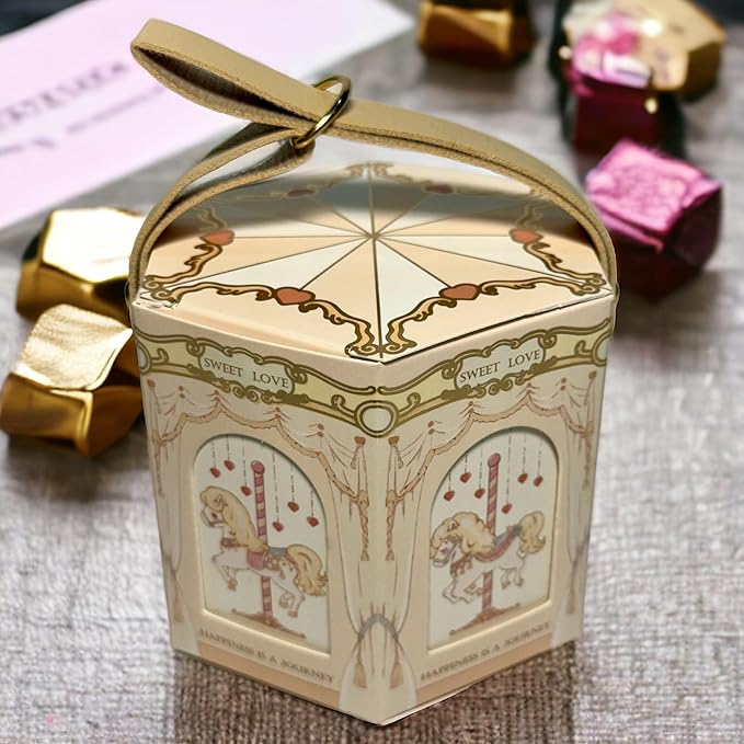 FavorsXtra - 10 Pcs Party Favor Boxes, Treat Containers, Candy Boxes, Favors boxes for a Wedding, Birthday, Baby, or Bridal shower, Full Moon Design Box. (Champagne Gold)