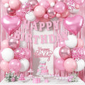 Pink Birthday Decorations for Girls Women, Baby Light Pastel Pink White Party Balloons with Fringe Curtain Birthdays Banner Cake Decor for Birthday Wedding Baby Shower Party Decoration Supplies