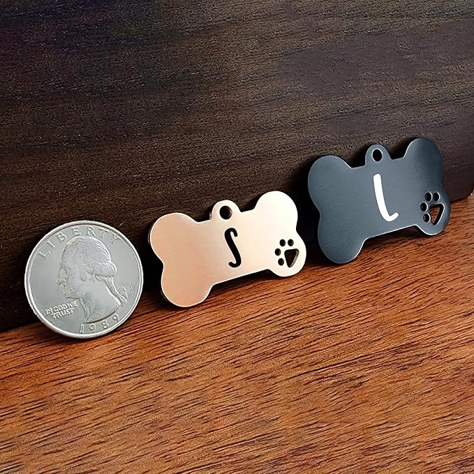 Ultra Joys Dog Tags Personalized for Pets - Hollow Paw Custom Pet ID Tag - Engraved Dog Tag for Small, Large Dogs - Small Bone in Rose