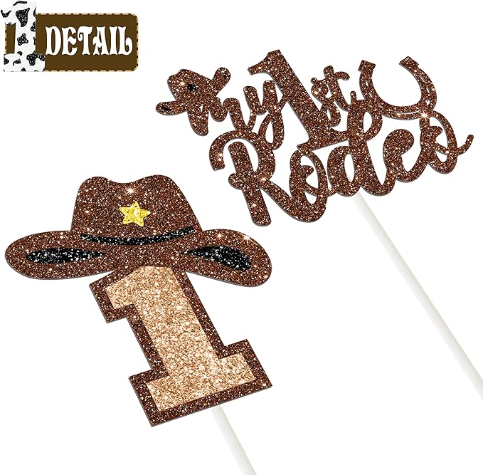 24Pcs Cowboy 1st Birthday Party Cupcake Toppers Western First Birthday Party Decorations Glitter My 1st Rodeo Party Cake Picks for Wild West Cowboy Theme Party Supplies