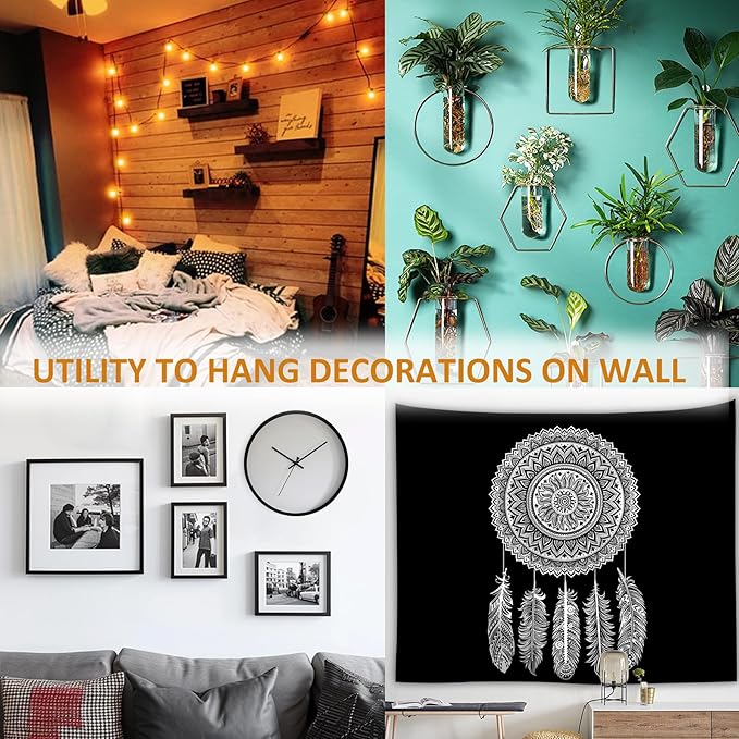 Light Hooks for Concrete Walls: 30 Pack Small Utility Wall-Mount Hangers - Outdoor String Lights Clips - Hanging Decoration Plants Shelves Picture Tapestry Heavy Duty for Wooden Cement Stucco (White)