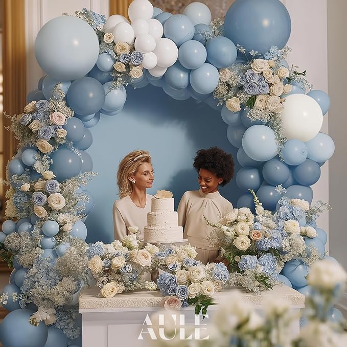 AULE Blue Balloon Arch Kit 155Pcs Dusty Macaron Blue White Balloons Garland for Birthday Graduation Anniversary Gender Reveal Baby Shower Theme Party Decoration