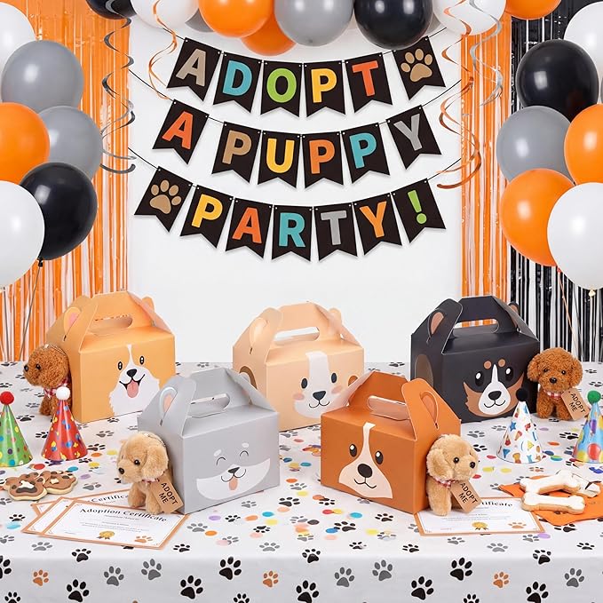 Fainne 24 Pcs Party Favors Boxes Foldable Treat Gift Boxes Candy Goodie Cases Decorations Adopt Pet Gift for Birthday Wedding Bridal Shower Party Favors(Cute Dog)