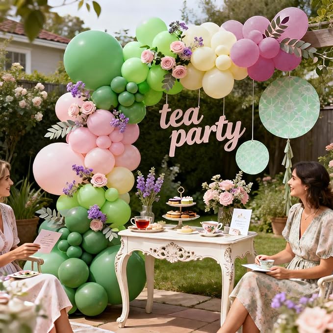 Pink Green Purple Balloons Arch Kit，Green And Pink Balloons with Sage Light Olive Green Dusty Pink Lilac Yellow Pastel Balloons for Wedding Birthday Party Fairy Bridal Shower Wildflower Decoration.