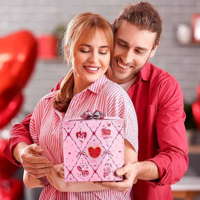 WERNNSAI Valentine Wrapping Paper Roll - 3 Rolls 17’’ x 120’’ Valentines Day Wrapping Paper Black Pink Red Heart Wrapping Paper Valentine Gifts Wrap for Men Women Flowers XOXO Design with Cutting Line