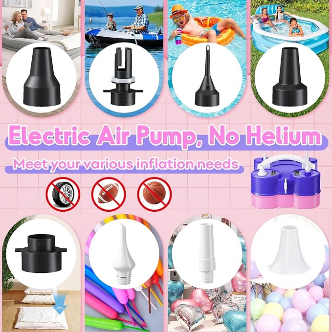 3-in-1 Electric Balloon Pump, Portable Electric Air Pump for All Balloons Inflatables Dual Nozzle Balloon Blower Machine for Latex 260q Foil Balloons 110V AC Inflator Deflator for Inflatable Pool Bed