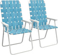 Outsunny Set of 2 Patio Folding Chairs, Classic Outdoor Camping Chairs, Portable Lawn Chair Set for Camping, Garden, Pool, Beach, Backyard with Armrests, Blue